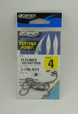 Owner 5106-071 Flyliner Live Bait Hook Welded Ring Black Chrome Size 4 8Ct