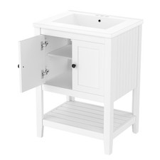 Elegant 24" Bathroom Vanity with Semilune Ceramic Sink, Birch Wood Frame & Open