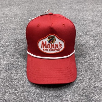 Mann's Bait Company Hat Cap Snap Back Mens One Size Red Patch Adjustable Fishing