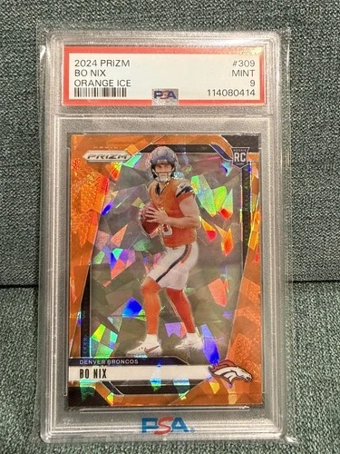 2024 Prizm Bo Nix Orange Ice Rookie RC #309 PSA 9! Broncos color match!