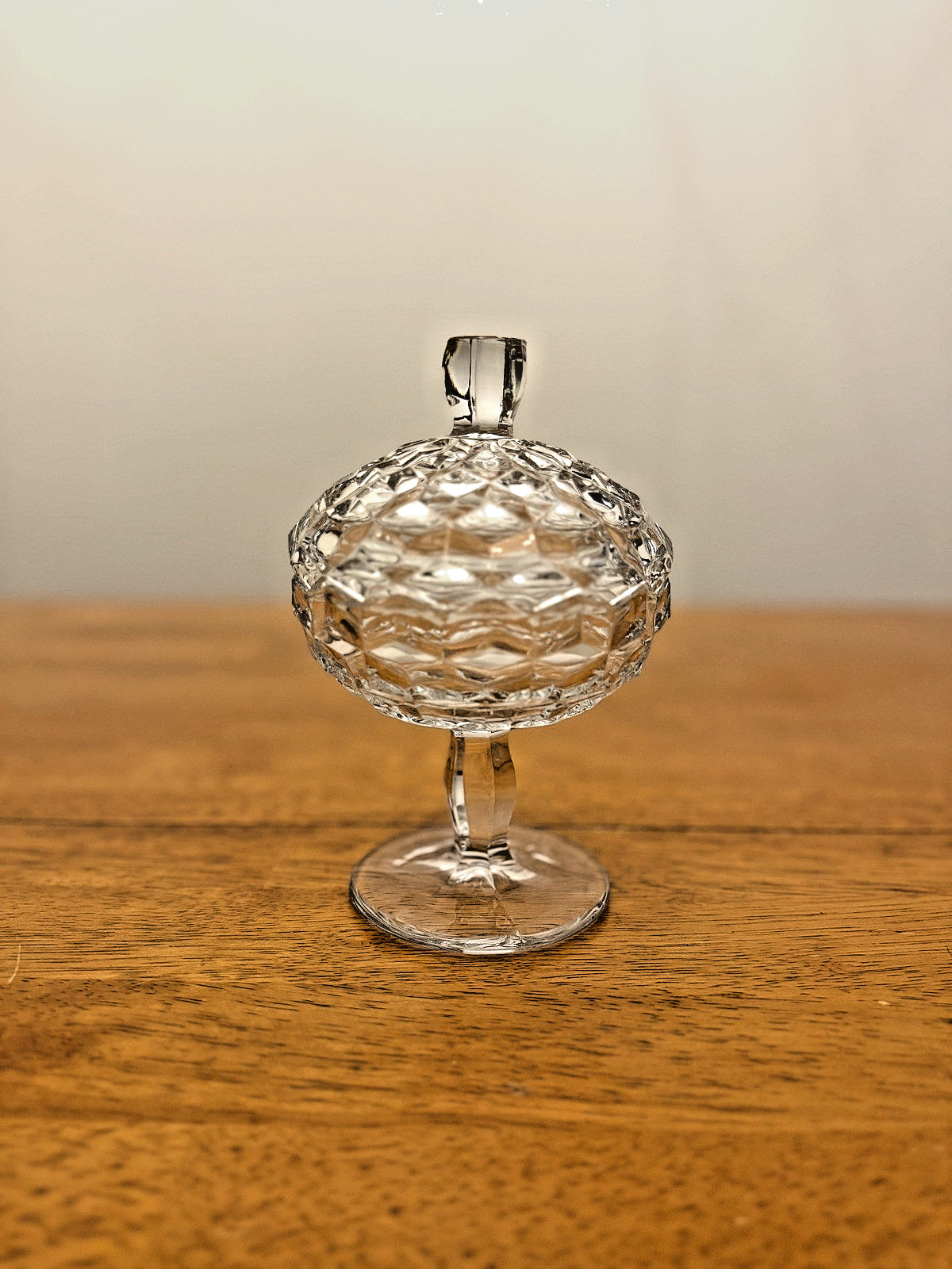 Vintage Fostoria American Covered Clear Glass Pedestal Candy Dish Compote 7”