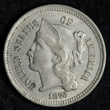1873 Three Cent Nickel Piece AU+ E213 ZRLM