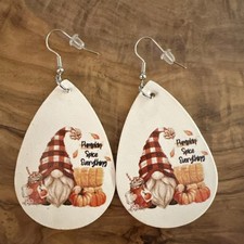 Autumn Pumpkin Gnome PU Leather Teardrop Dangle Earrings - New - Pumpkin Spice