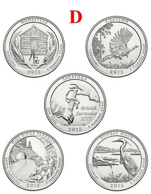 2015-D AMERICAN THE BEAUTIFUL QUARTERS UNC (SET OF 5 COINS) ATB 2015D 25 CENTS