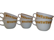 Set Of 6-Pyrex Coffee Cups #39 Butterfly Butterflies and Daisy Daisies MCM