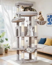 Large 71" Cat Tree for Big Cats, 3 Perches, 9 Scratching Posts, Light Gray