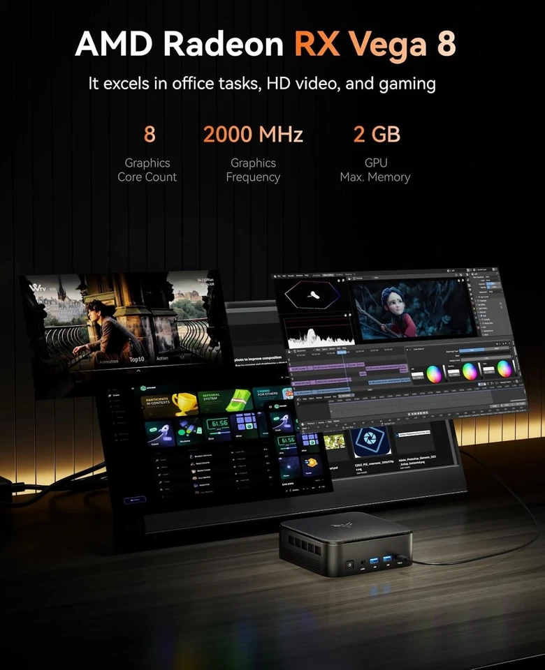 NIPOGI 4K MINI PC AMD Ryzen 7 5825U 16GB DDR4 512GB M.2 SSD WiFi Windows 11 PRO - Bild 4 von 4