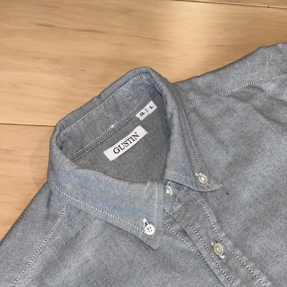 Camisa Gustin Chambray Gris Abotonada Manga Larga Clásica *Mancha Para Hombre Grande Foto 3 de 4