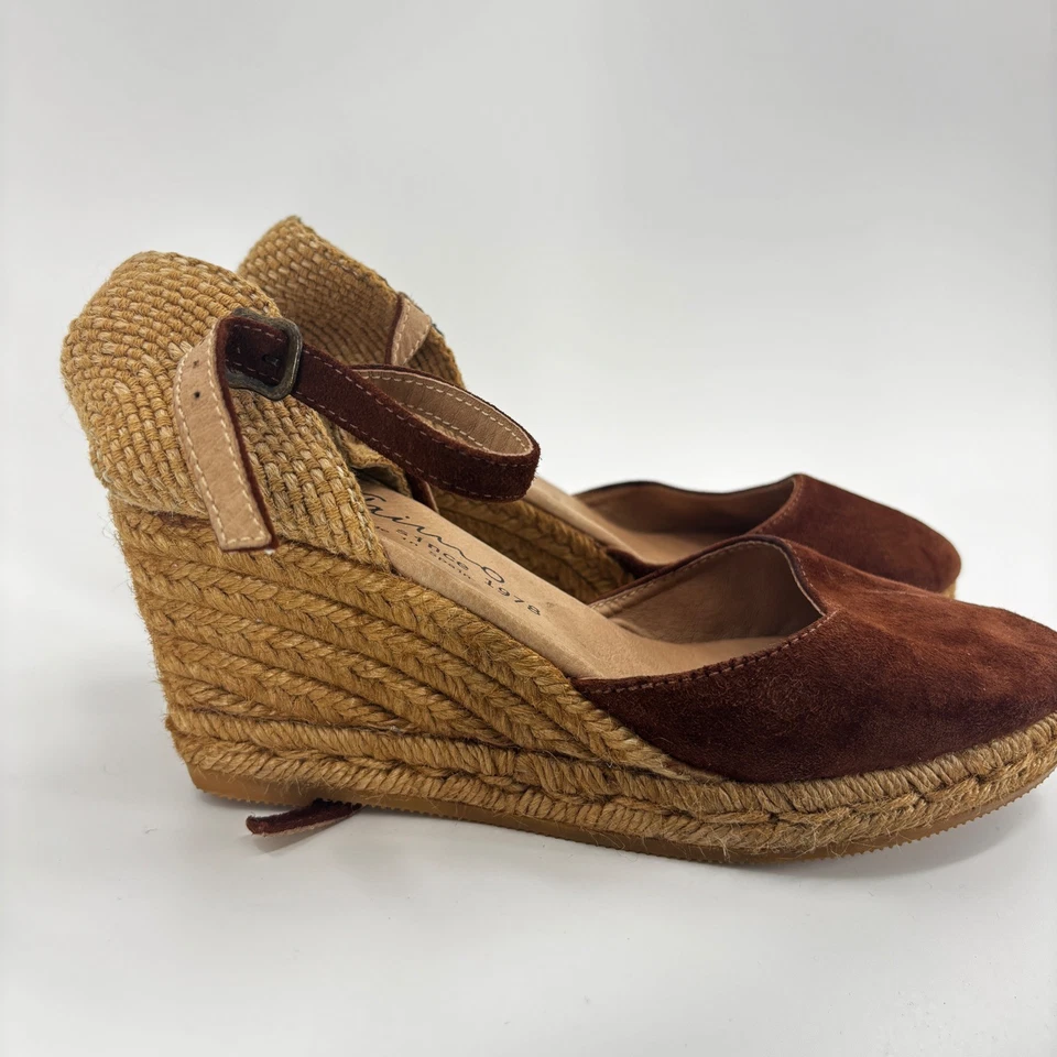 Gaimo Alpargata Sandalias Cuña Marrón Correa Tobillo Hechas a Mano en España Mujer Talla 7 Foto 2 de 4