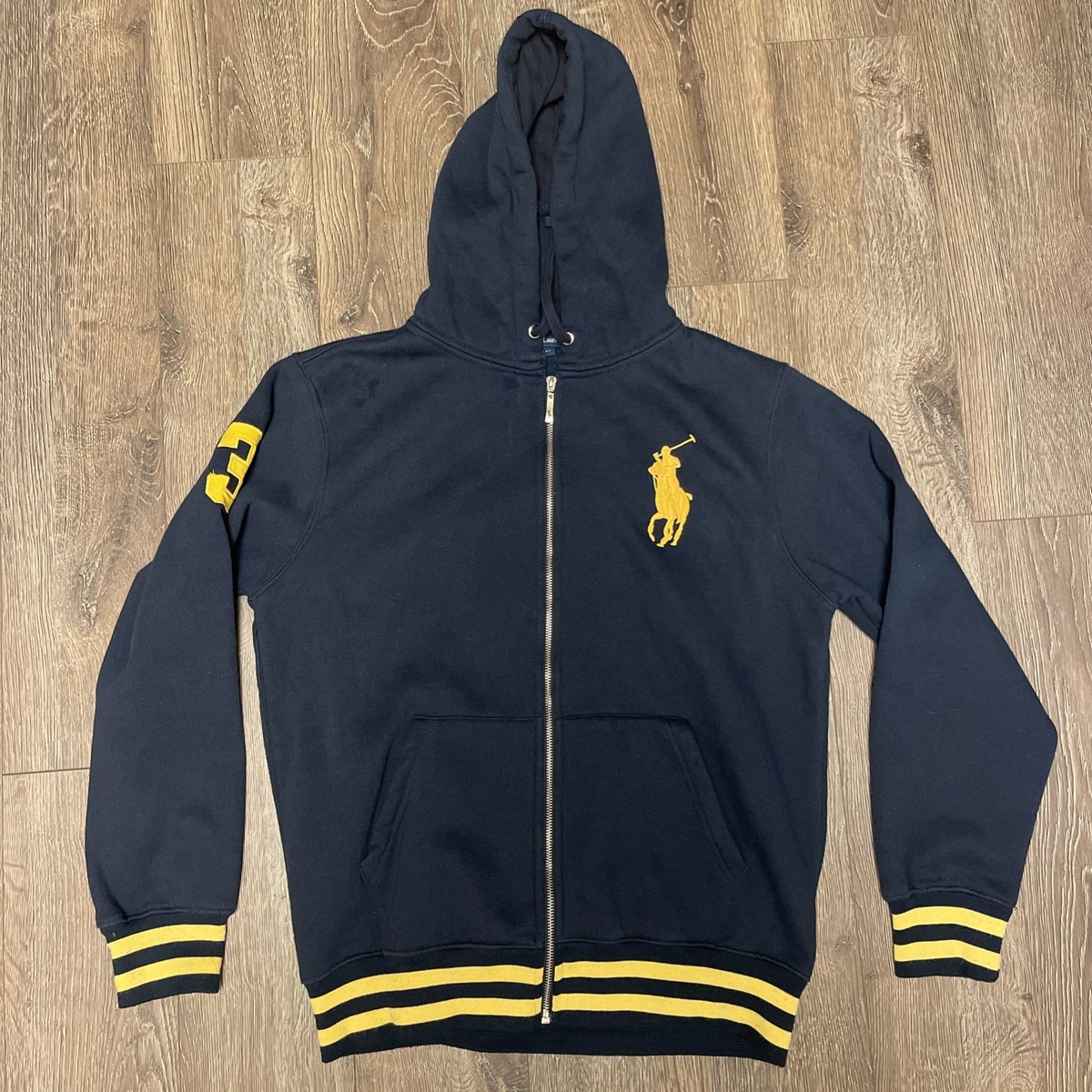 Polo Ralph Lauren Men's Navy Blue Yellow Big Pony Full Zip
