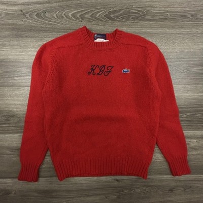 Vintage Izod Lacoste Sweater Mens Small Red Wool Crewneck Monogram Crocodile 80s