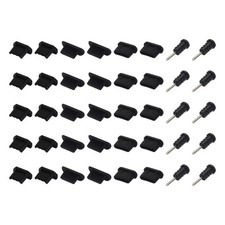 40 x Phone Port Duct Cover 4 Types Plugs Silicone Caps 3.5mm Audio Jack Black