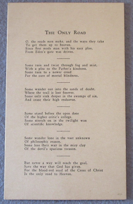 Vintage THE ONLY ROAD Poem Heavy Cardstock O, THE ROADS MEN MAKE AND THE WAYS