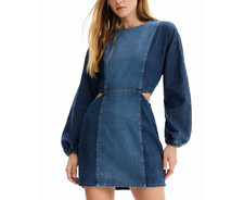 Desigual Denim Dress Blue Size 42 XL Womens Long Sleeve Cutouts 23SWVDX0