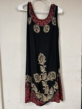 Rima Beach Women’s XL  Dress Tank A Line Gold Shimmer Paisley Floral W/Sequin