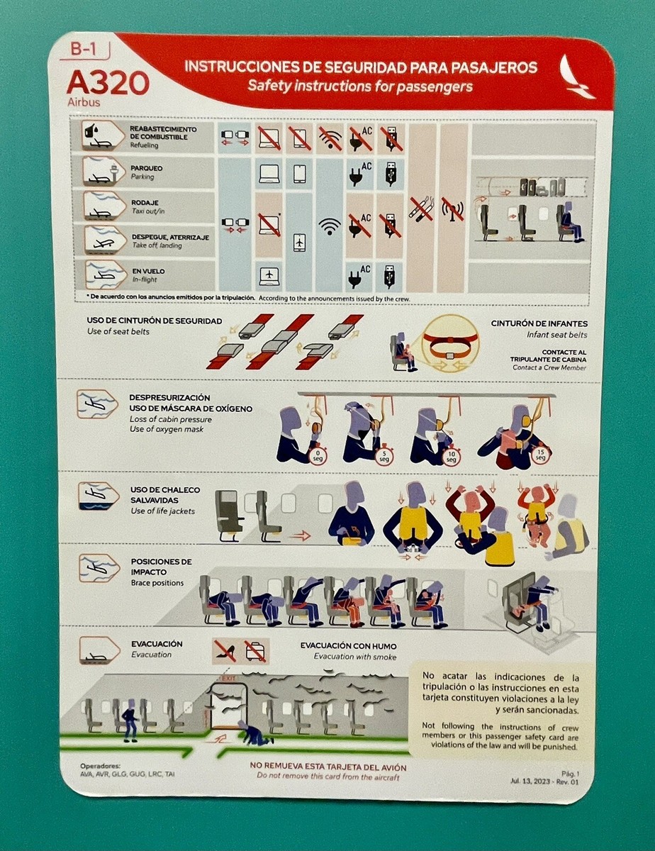 AVIANCA COLOMBIA SAFETY CARD- A320- 2023 | eBay
