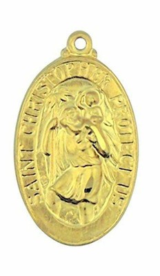 Saint Christopher the Christ Bearer 1 1/8 Inch Gold over Sterling Silver Pendant