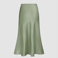 Cider • Mimi Cuttrell Satin Solid Ruffle Long Skirt - Green