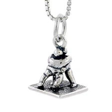 Sterling Silver Wrestling Match 3D Pendant / Charm, Italian  Box Chain