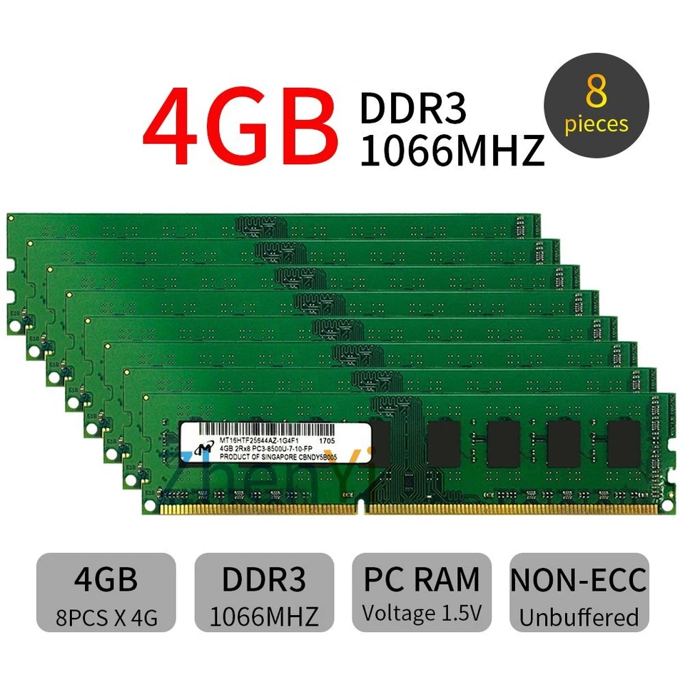 32GB 16GB 8GB 4GB PC3-8500 DDR3 1066mhz Intel CPU PC Memory For Micron Lot UL - Image 2 of 4