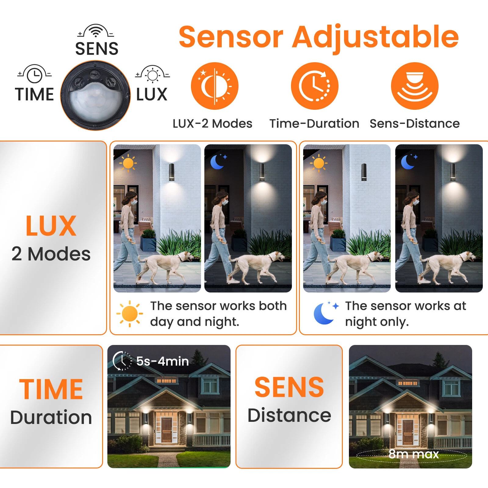 Modern LED Up Down Wall Light Sensor Outdoor 8W GU10 Stainless steel Lamp IP65 - Picture 3 of 15