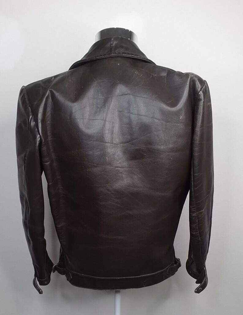 Vintage 1940s No Brand Leather Coat Plaid lined Talon Zip great