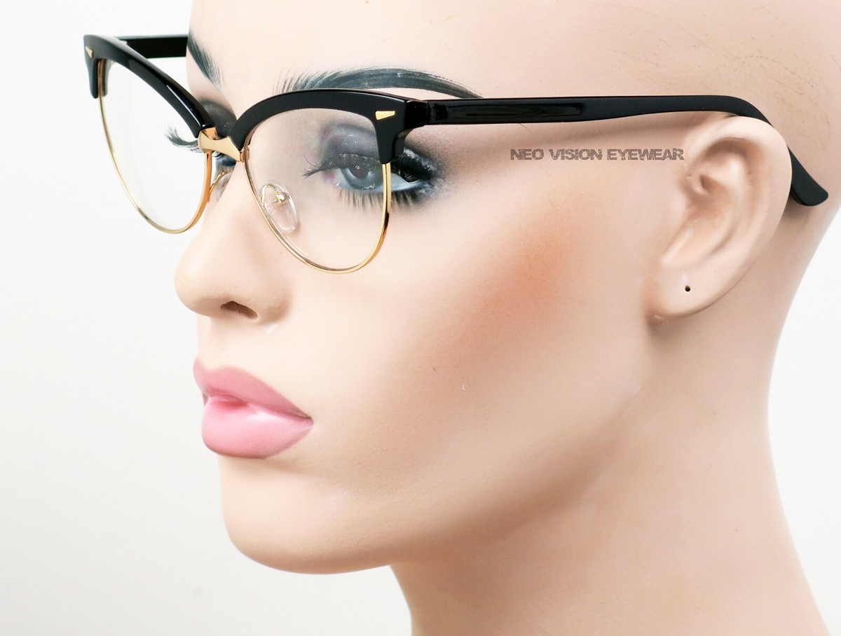 KISS Metal Cat Eye Clear Retro Vintage Style Glasses Gold/Black