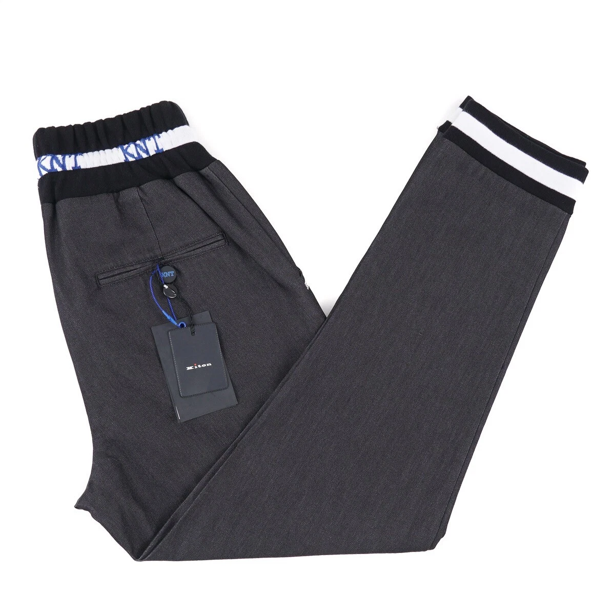 Kiton KNT Charcoal Black Denim Jogger Pants with Drawstring Waist 35-37 NWT