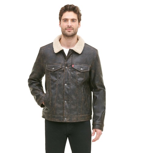 FAUX LEATHER TRUCKER JACKET 