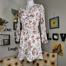 LOFT Womens xxsp PETITE White Floral Long Sleeve Dress CASUAL DRESS