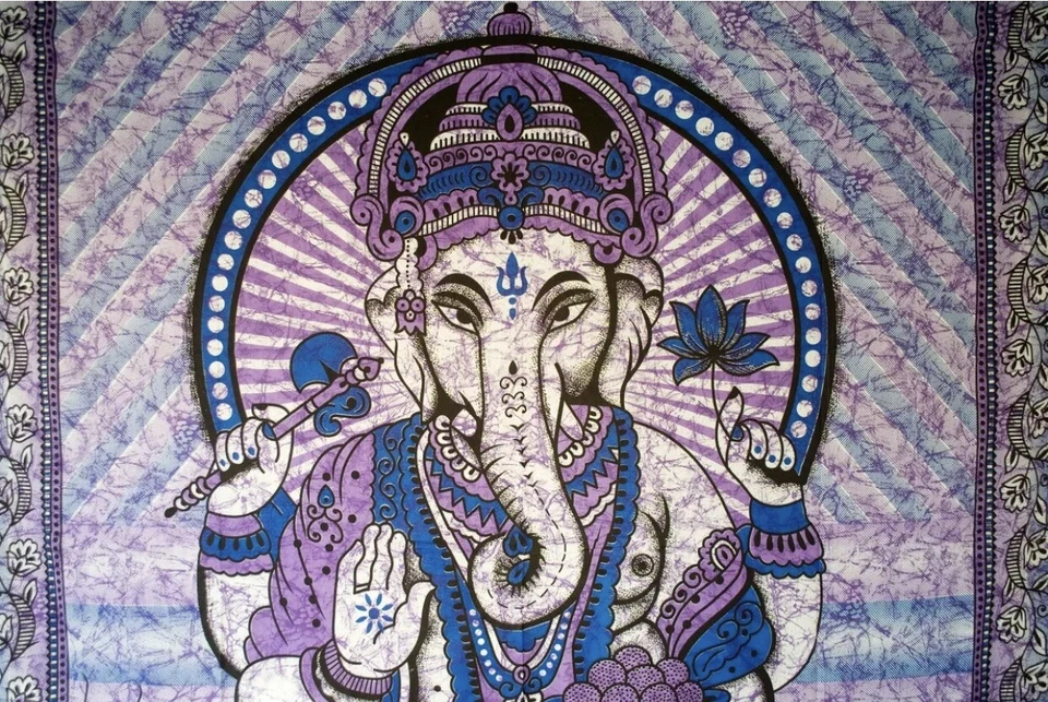 Indian Tapestry Wall Hanging Large Mandala Ganesh Bed Tapestries Purple Boho Uk - Image 3 of 4