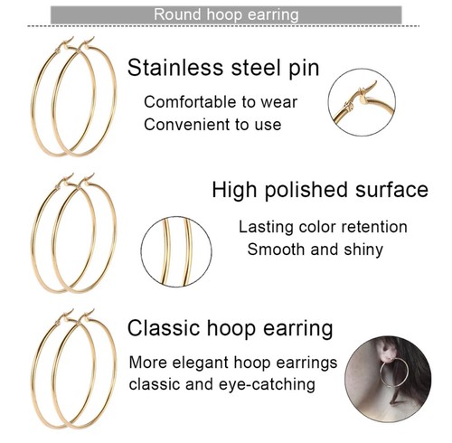 Pendientes de aro de oro o plata de 1" 20 mm de moda para mujer 1-109 - Imagen 3 de 6