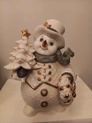 Grandeur Noel Porclein Snowman Family Father Figurine 10'' Christmas Holiday Deco