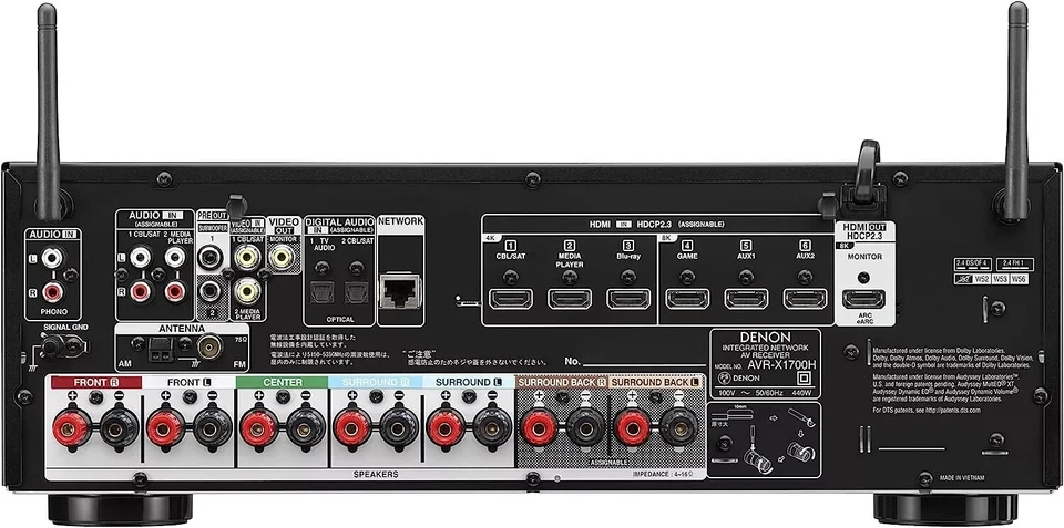 DENON AVR-X1700H 7.2CH 8K AV SURROUND RECEIVER BLACK ULTRAHD HDR10 100V - Image 2 of 3
