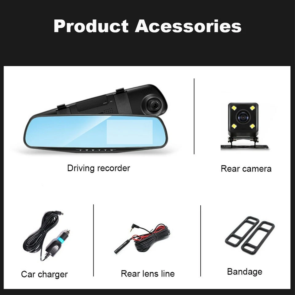 双镜头1080P全高清车载DVR镜面行车记录仪+后视摄像头 — 第 4/4 张图片