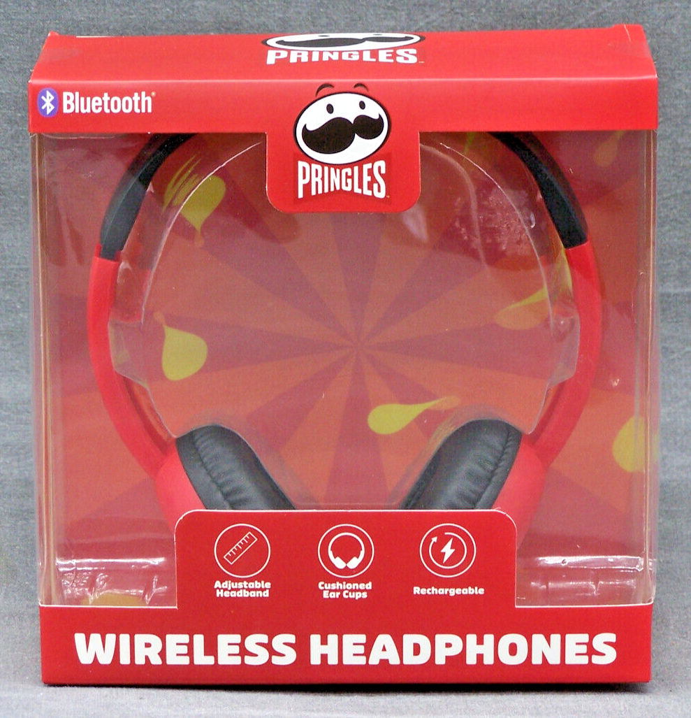 Pringles Wireless Red Bluetooth Headphones with Rechargeable Battery and Cushioned Ear Cups