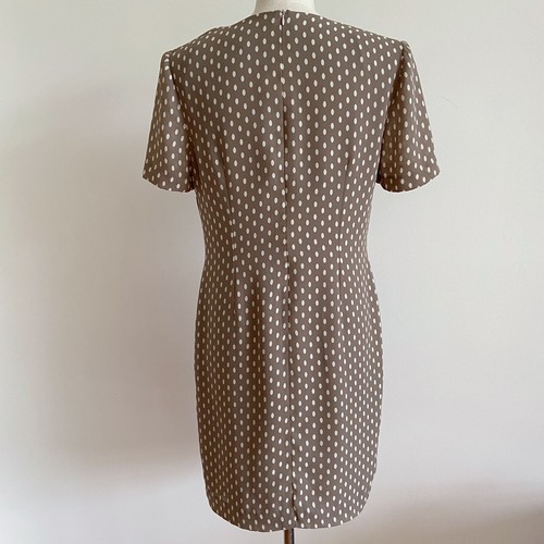 vintage 80s 90s taupe polka dot mini dress white brown greige minimalist - Picture 2 of 10