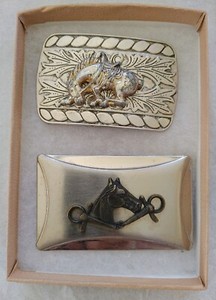 2 Vintage Hoarse Belt Buckles Approximately 3”x 2”  Silver Tone 1/W Black Horse