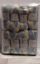 "NEW" ICE Yarns Blue/Yellow Yarn Mini Baby 4mm Light Package of 8 Made in Turkey