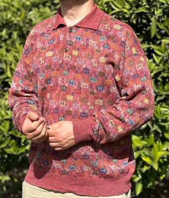 Rare 1992 Example by Missoni Knit Flowers Pullover Square Sweater Size L 52