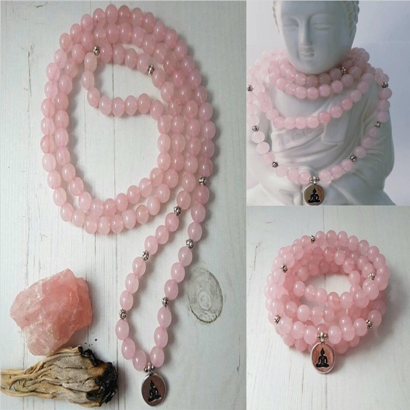 8mm Rose quartz Bracelet 108 Beads Prayer Meditation Zen Yoga