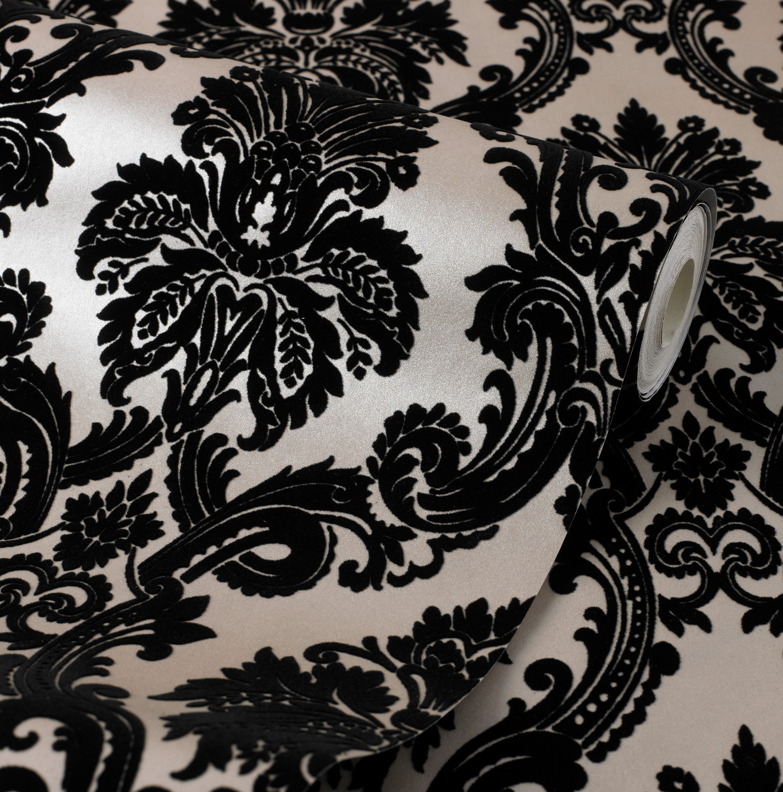 Exclusive Casablanca Velvet Flock Black/Gold Damask Wallpaper (11009