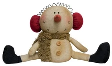 NEW Primitive SNOWMAN Figure Sitting Christmas Earmuffs Scarf Holiday 6"Hx12"W