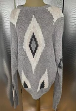 Raoul Womens Silk Rayon Rabbit Hair Sweater Medium  Gray Argyle Shoulder Pads