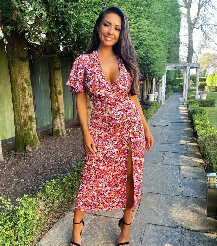 Floral wrap midi clearance dress