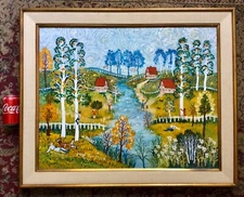 Gorgeous M. Migoet (Krysia Gaines) Huge Naif - Primitive painting. PICK UP ONLY 