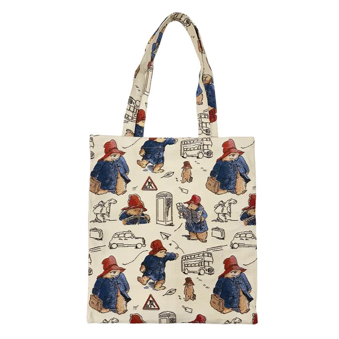 Signare Paddington Bear Tapestry Flat Tote Shopper Shoulder Bag Cream Blue Reuse