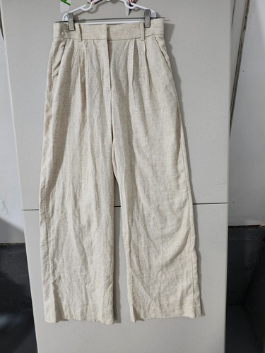 Abercrombie Fitch Pants Womens 2 Oatmeal Trouser Wide Straight Linen Blend Heavy - Picture 3 of 18
