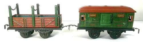 Coche de equipaje Fandor 5" #1350 y góndola Nº # con estacas encadenadas, completo y original | Zustand: Used