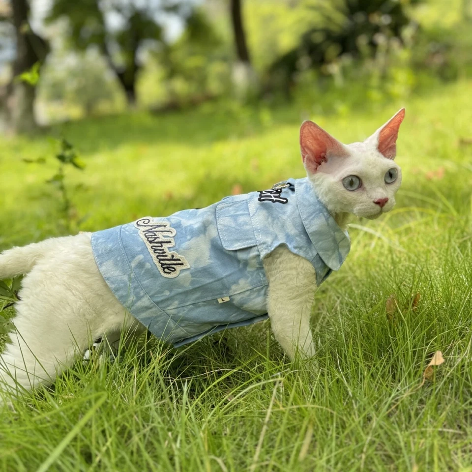 Spring and Autumn Cowboy Embroidered Vest Sphinx Hairless Cat German Clothes - Image 2 of 4